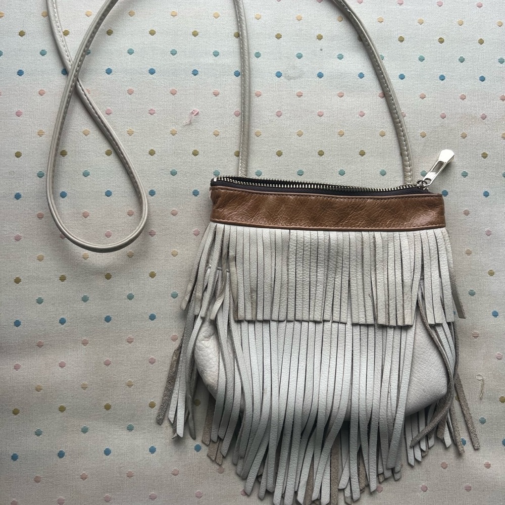 Cream Colored Fringe Crossbody Bag